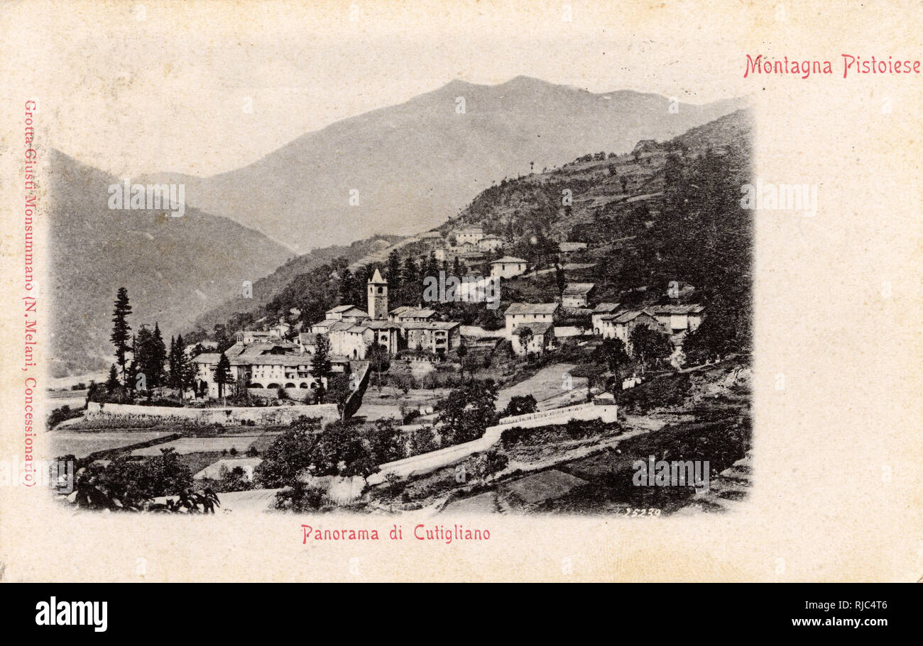 Pistoiese Mountains, Tuscany, Italy - Panoramic view of Cutigliano Stock Photo