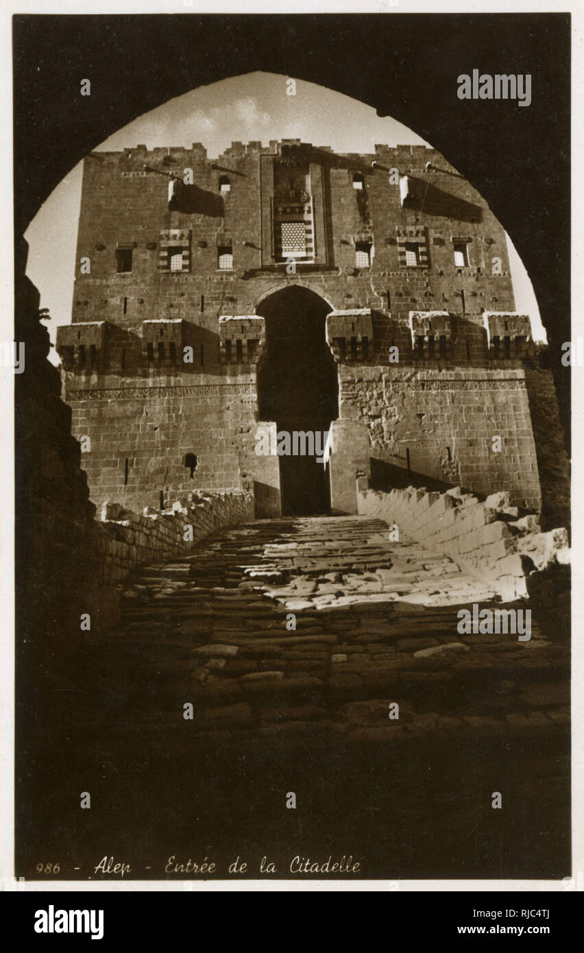 Aleppo, Syria - Entrance to the Citadel Stock Photo