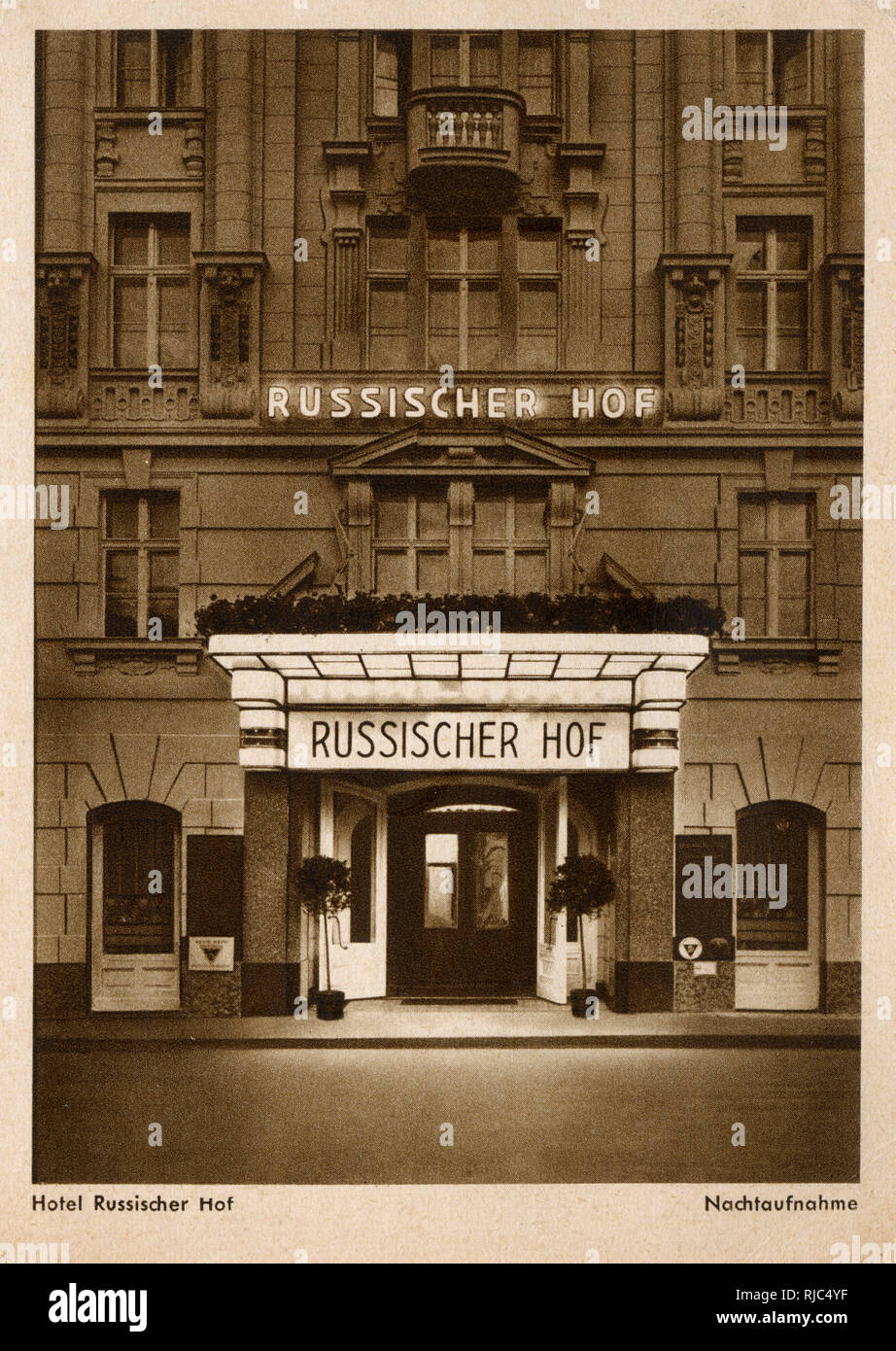 Night Scene at the Hotel Russischer Hof - Grand Hotel de Russia - Berlin - Georgenstrasse 21-22 Stock Photo