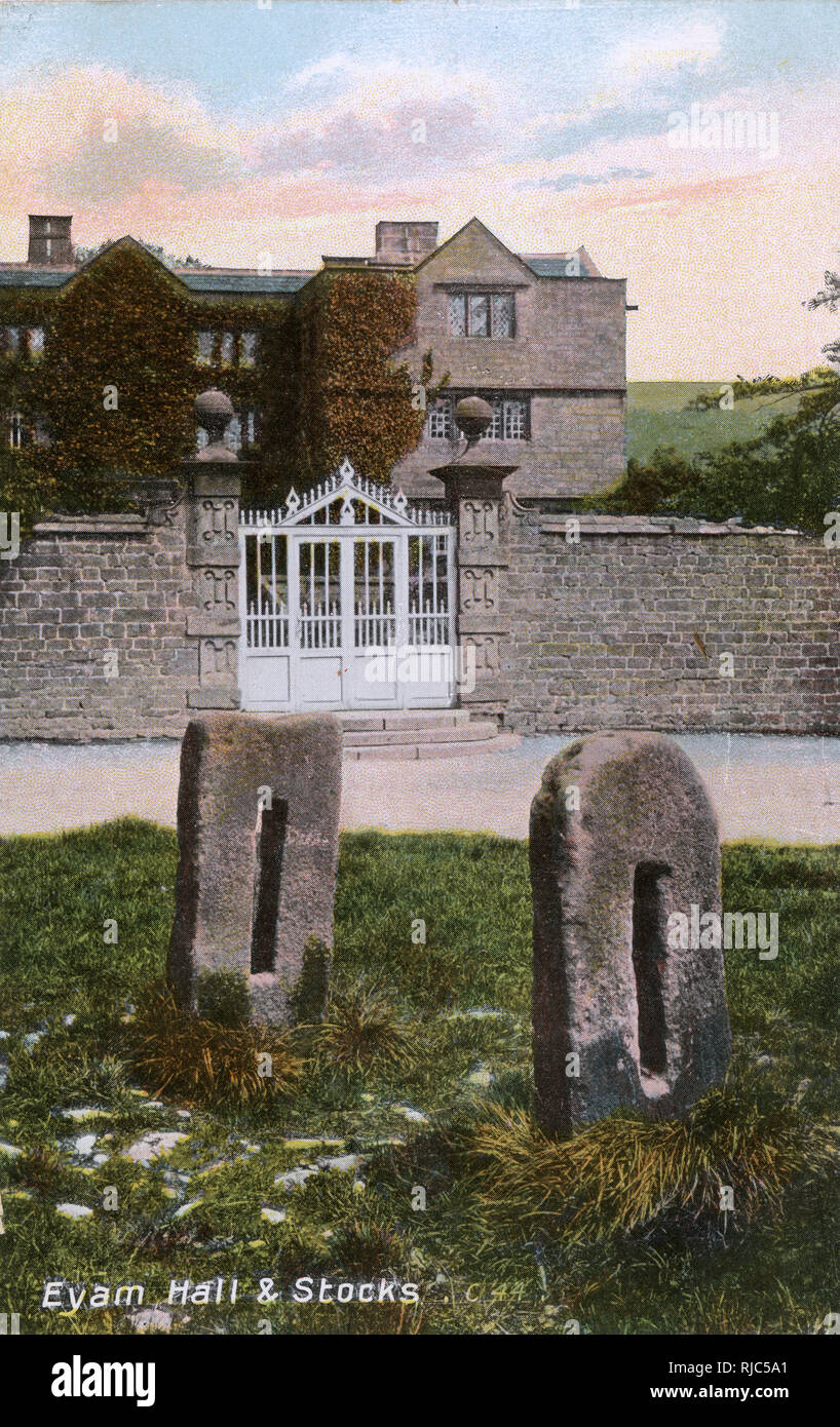 Eyam Hall and the Stocks - Derbyshire Stock Photo