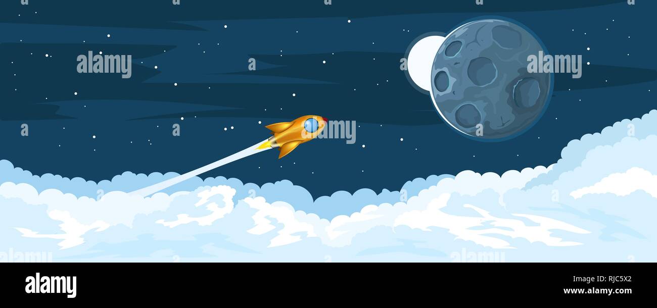 Rockets flying to the moon Stock Vector