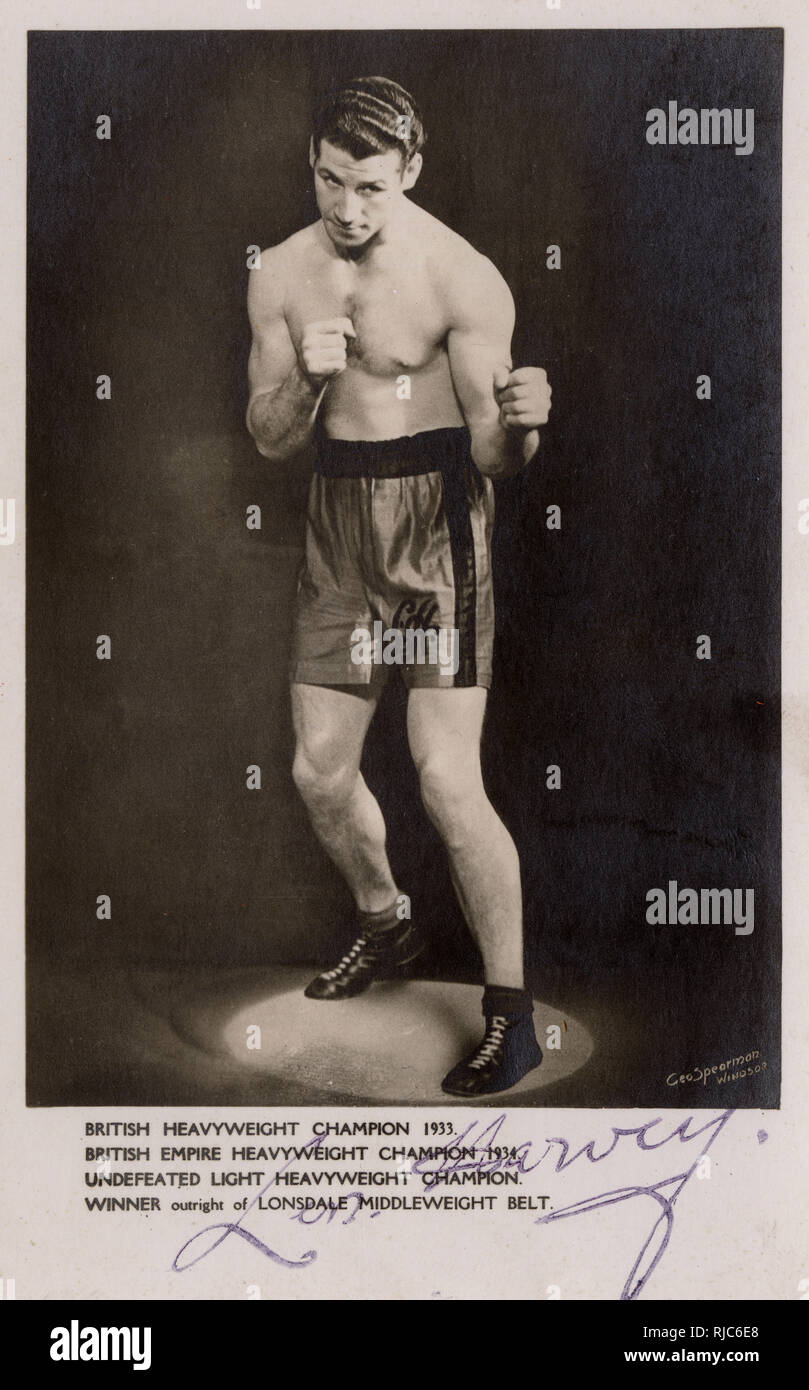 British Heavyweight Champion Len Harvey (1906-1976) - became champion in 1933, won the British Empire Heavyweight Championship in 1934 - undefeated light heavyweight champion and winner of the Lonsdale Middleweight Belt. Stock Photo