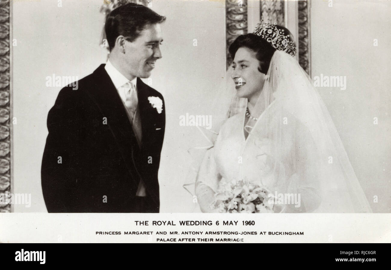 Royal Wedding of Princess Margaret (1930-2002) and Anthony Armstrong-Jones (1930-2017) on 6th May 1960 - pictured at Buckingham Palace after the ceremony. Stock Photo