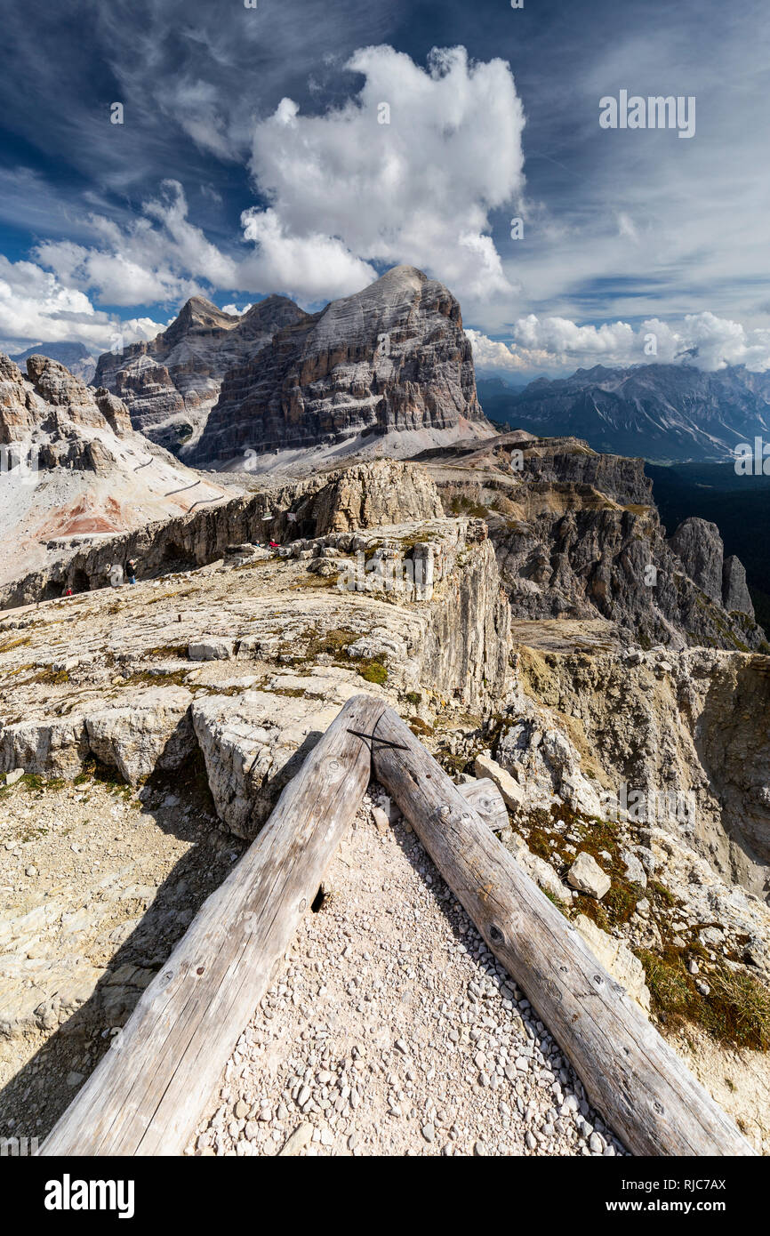 Europe, Italy, Alps, Dolomites, Mountains, View from Lagazuoi. Tofana de Rozes Stock Photo