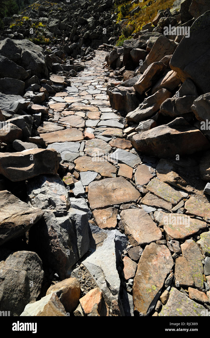 Stone Path or Stone Footpath in the Mercantour National Park French Alps France Stock Photo