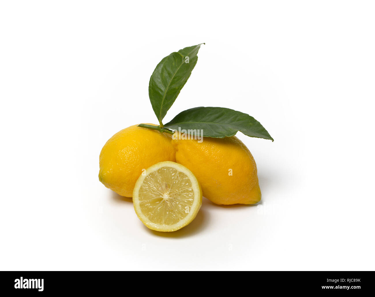 yellow sicilian lemons on white background - closeup Stock Photo