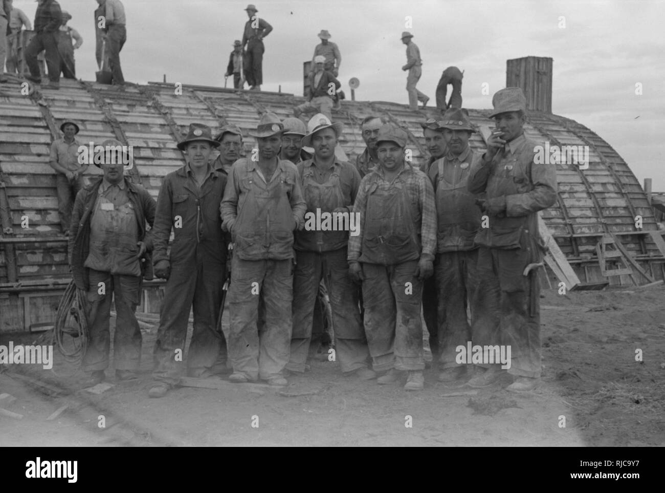 Workers constructing ammunition storage magazines at the Umatilla Depot