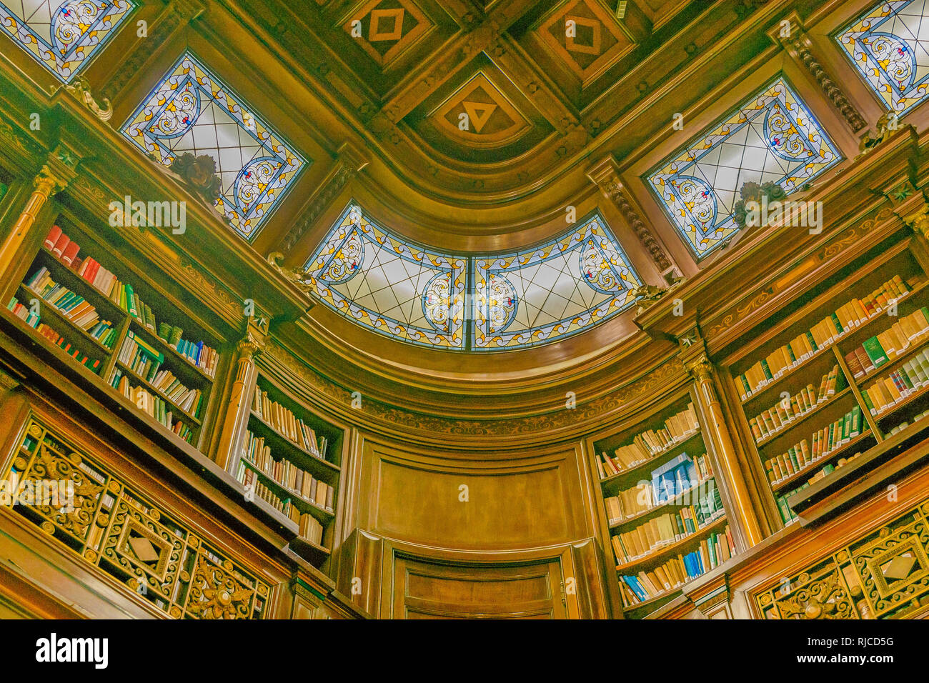 Low angle elegant wooden decorated public library at montevideo city ...