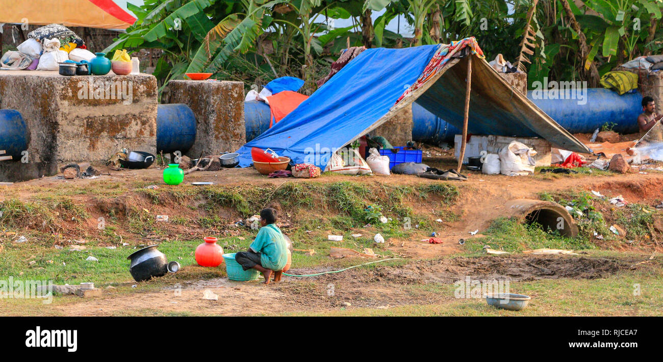 Living in poverty  in the  ghettos and slums of Goa, India, Asia Stock Photo
