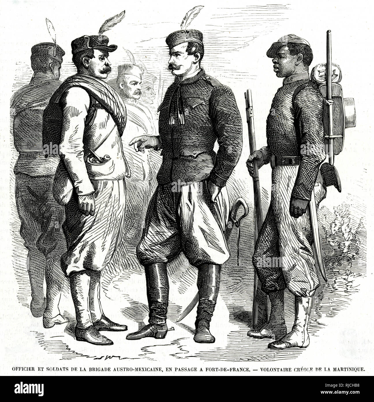Officer and Soldiers at Fort-de-France Stock Photo