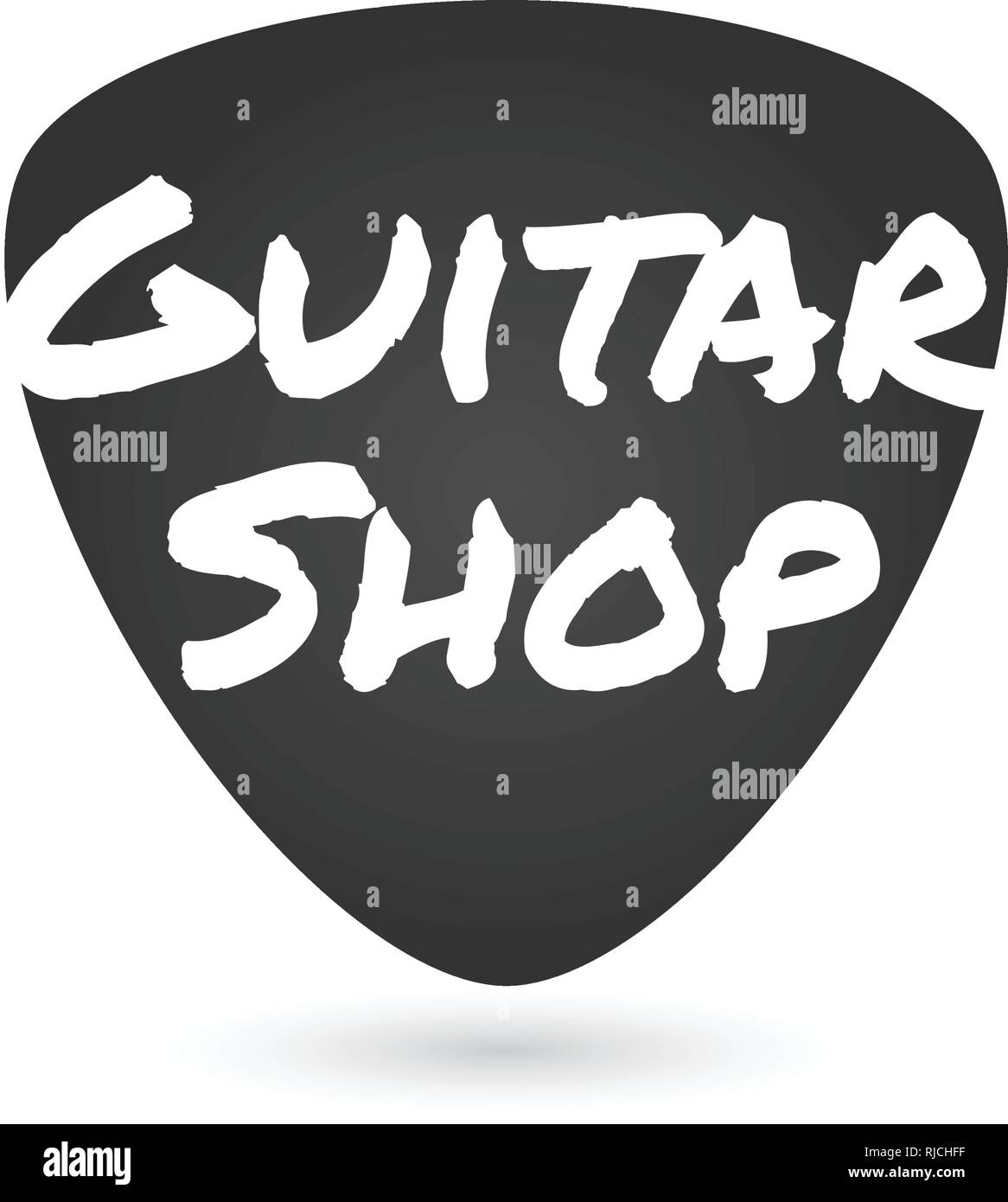 Guitar store, music shop vector logo, label, sign. Graphic illustration of guitar pick Stock