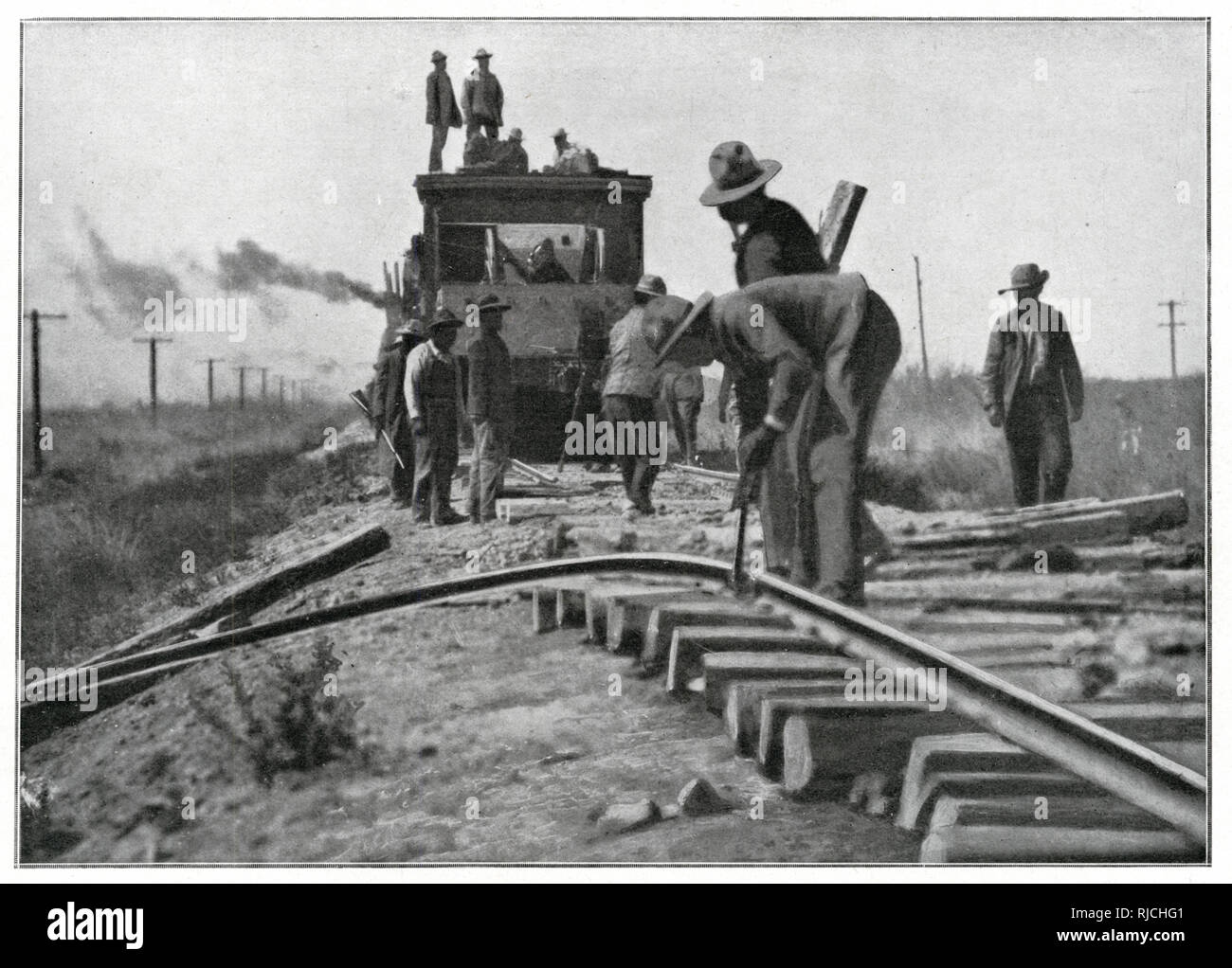 Constitutionalists Repair Railway Destroyed by Federalists. Stock Photo