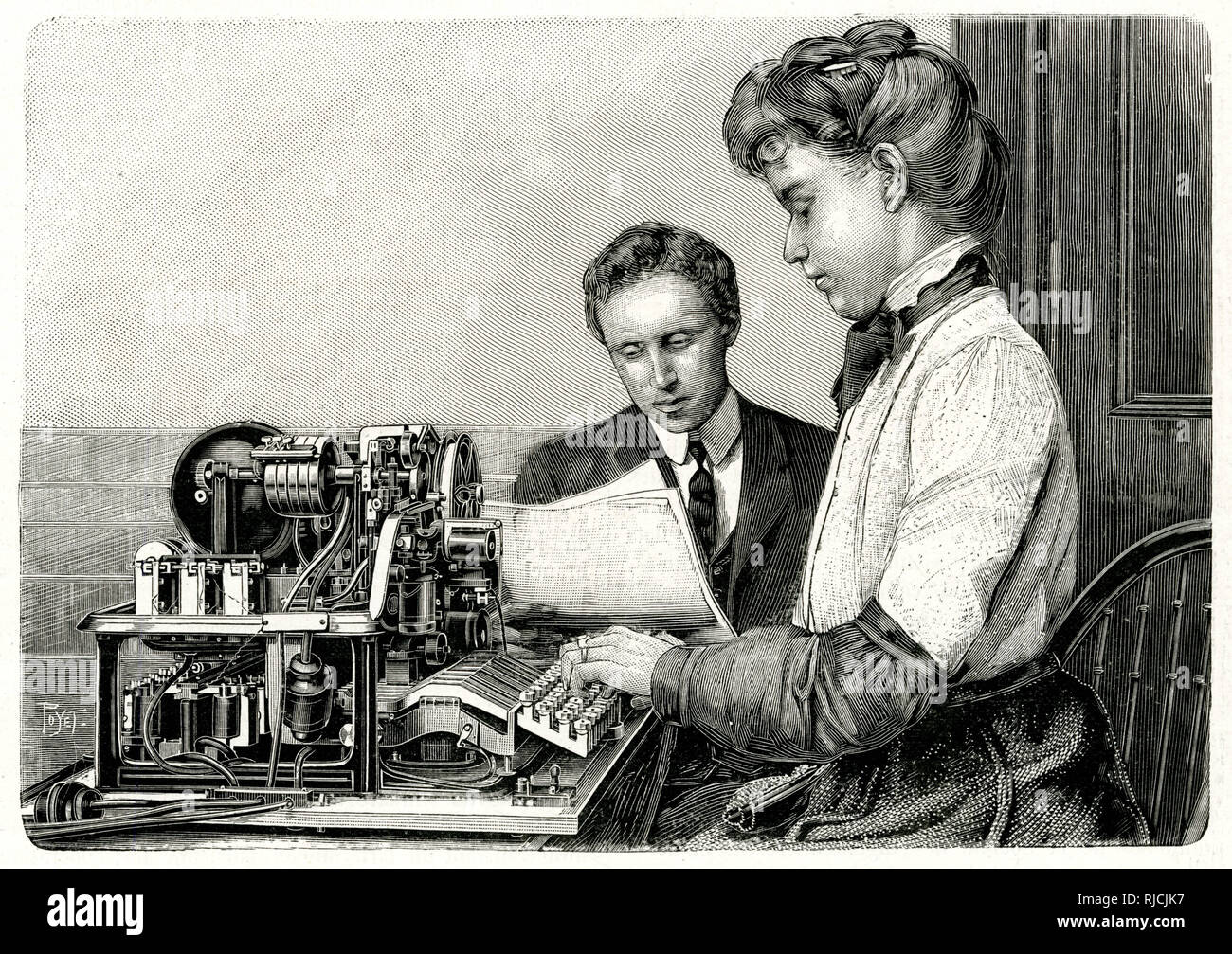 Businessman dictating to secretary 1903 Stock Photo