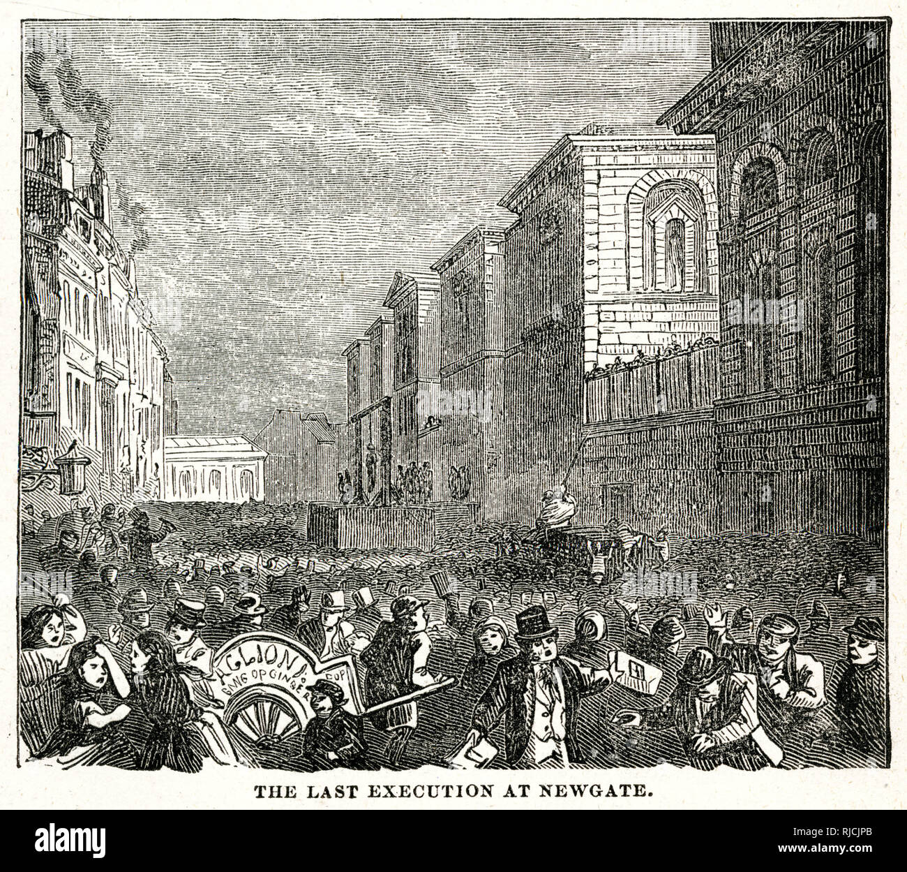 Last public hanging at Newgate, of Michael Barrett, in public outside Newgate Prison on the 26 May 1868. Stock Photo