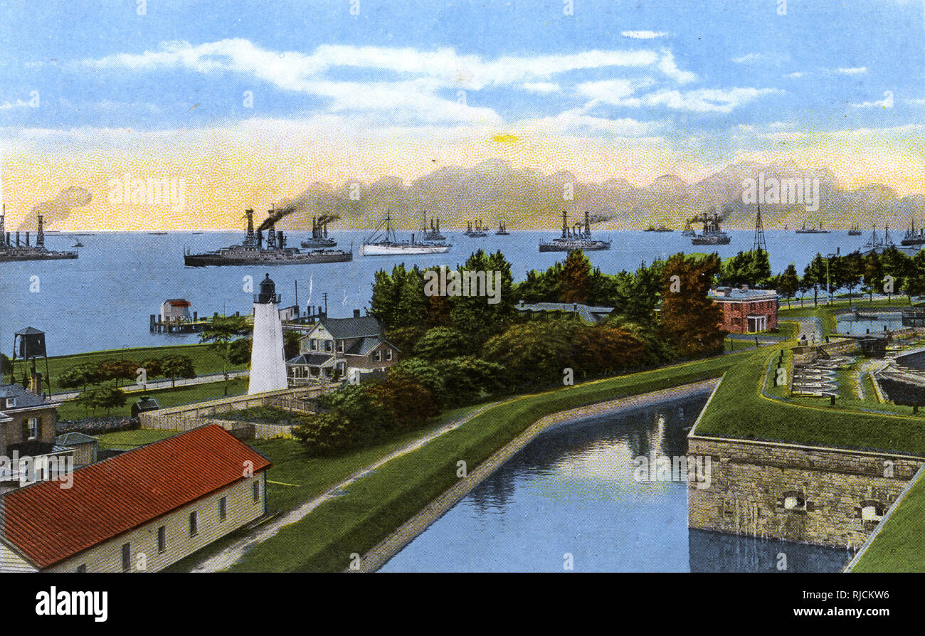 US battleship fleet at Hampton Roads, Old Point Comfort, Virginia, USA