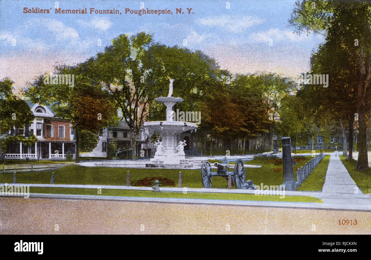 Soldiers' Memorial Fountain, Poughkeepsie, NY State, USA Stock Photo
