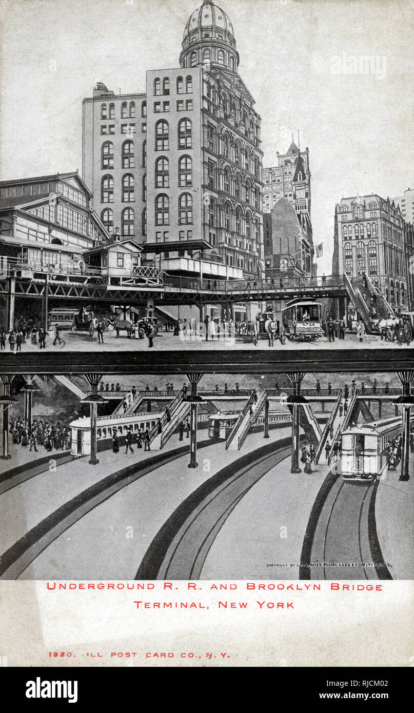 Underground railroad, Brooklyn Bridge Terminal, New York Stock Photo