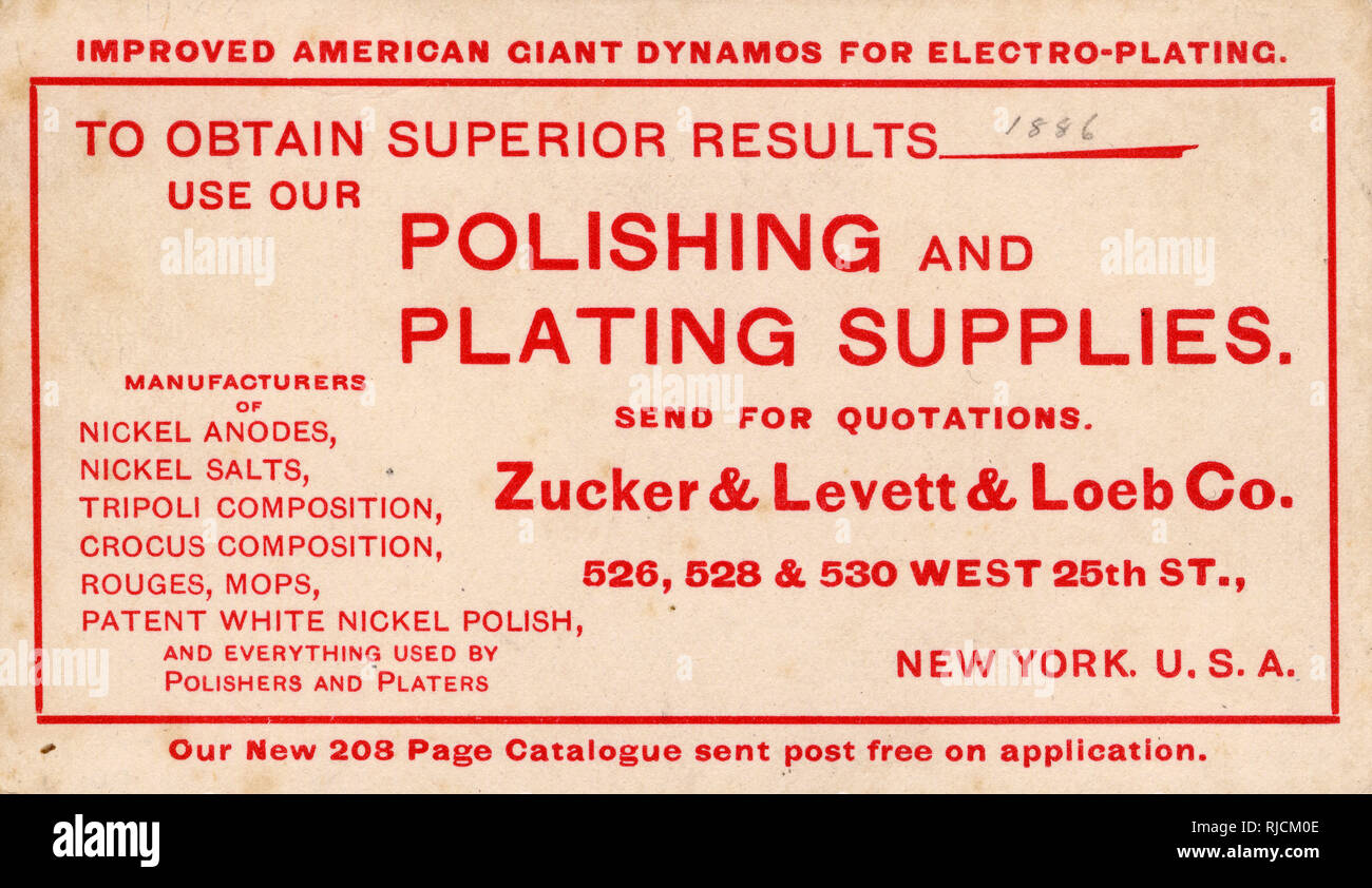 Advert, polishing and plating supplies, New York City, USA Stock Photo