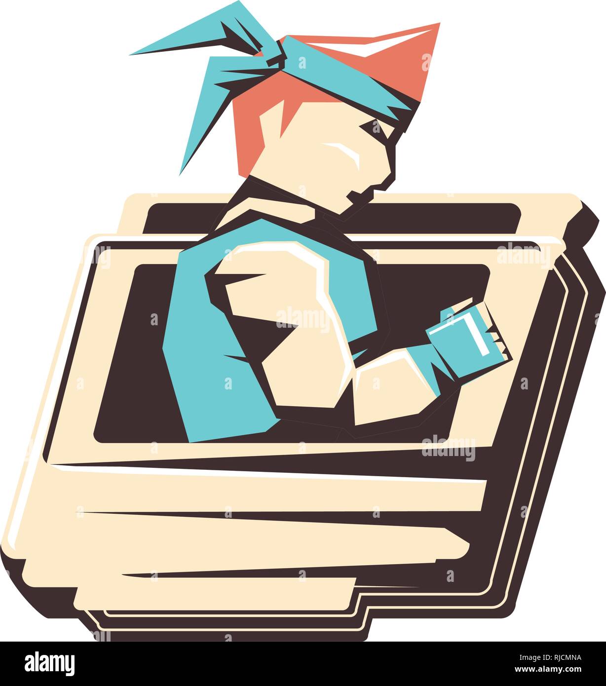 Retro Video Game Portable With Ninja Vector Illustration Design Stock
