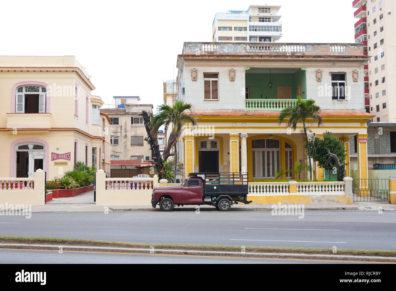 Coloured houses in Havana street Cuba Stock Photo Alamy