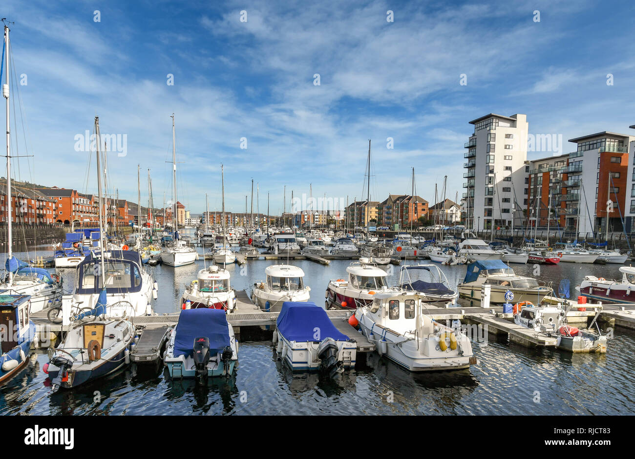 SWANSEA, WALES OCTOBER 2018 Boats and yachts in Swansea marina Stock
