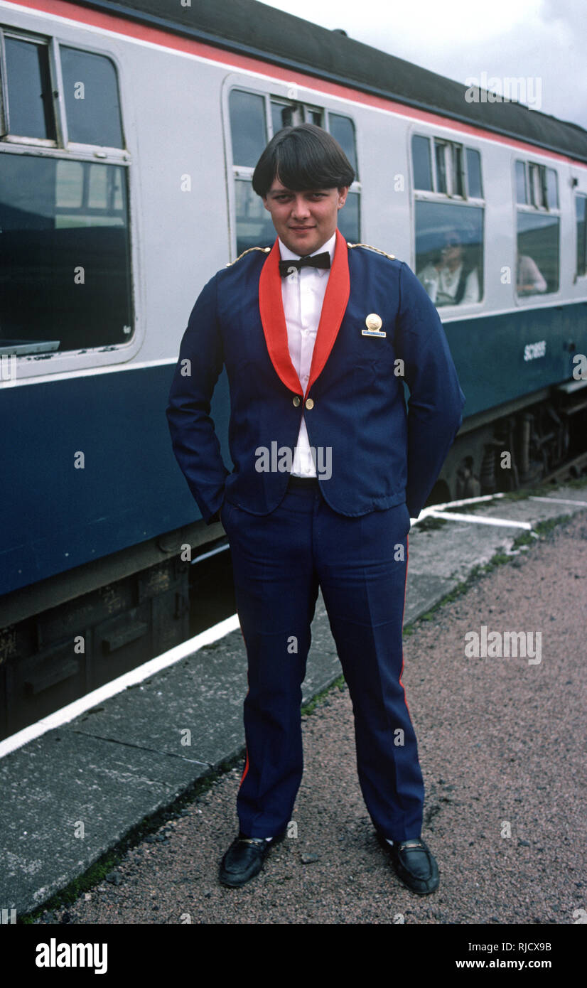 British Rail buffet car attendant on the Kyle of Lochalsh Line, Scotland Stock Photo