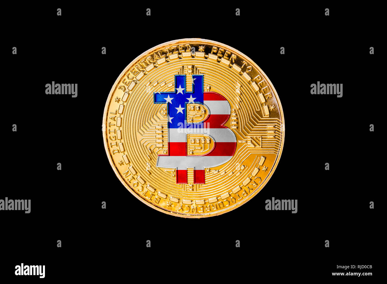 Golden bitcoin with the United States of America flag in the center/USA  cryptocurrecy concept Stock Photo - Alamy