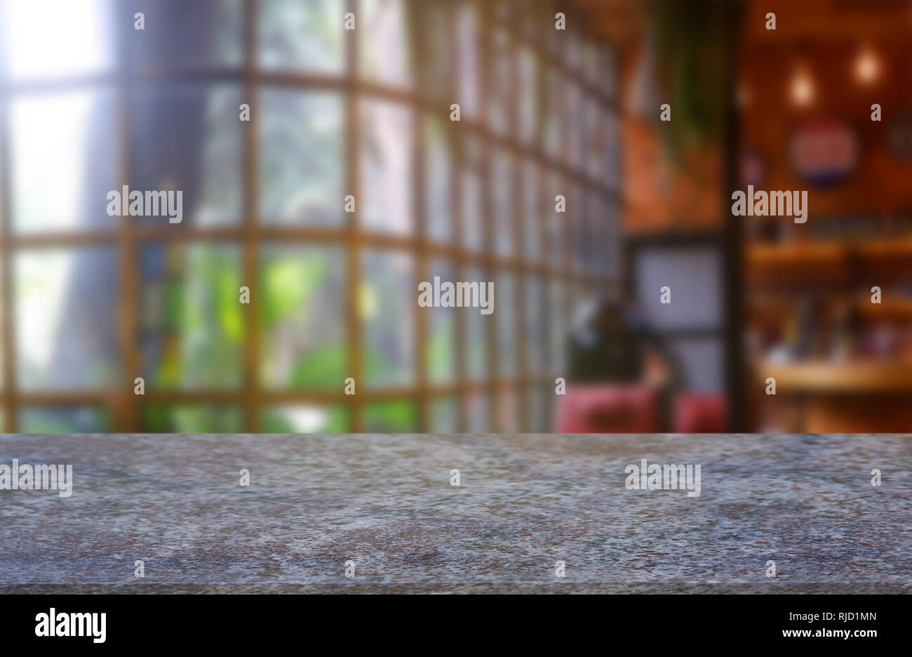 Empty Marble Stone Table In Front Of Abstract Blurred Background