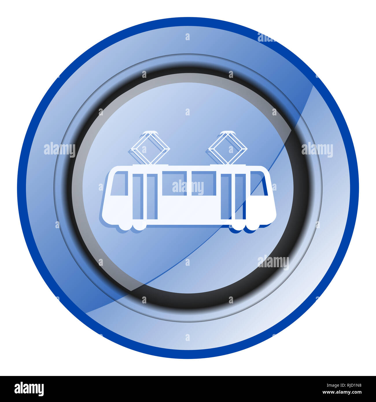 Tram round blue glossy web design icon isolated on white background Stock Photo