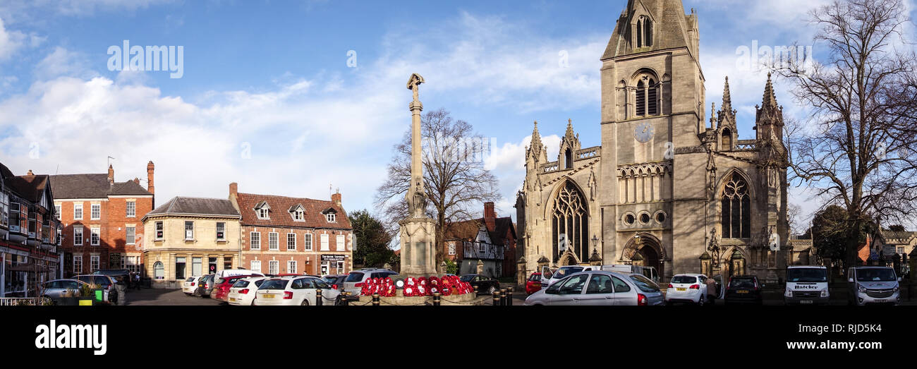 Market Square and Sleaford Parish Church of St Denys, Sleaford Stock Photo