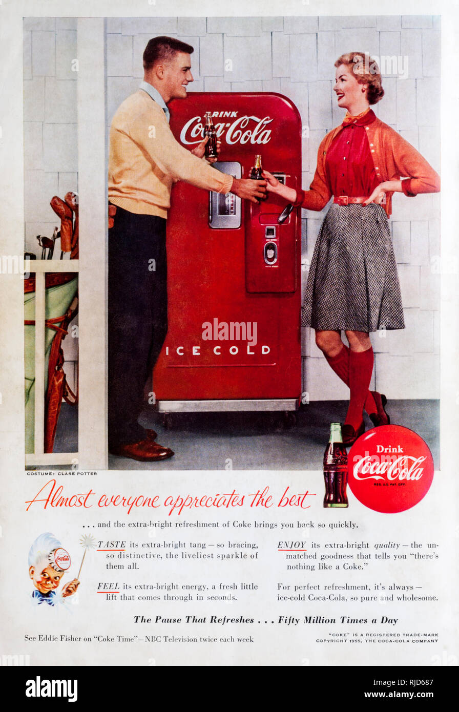 1955 magazine advert advertising Coca-Cola. Stock Photo