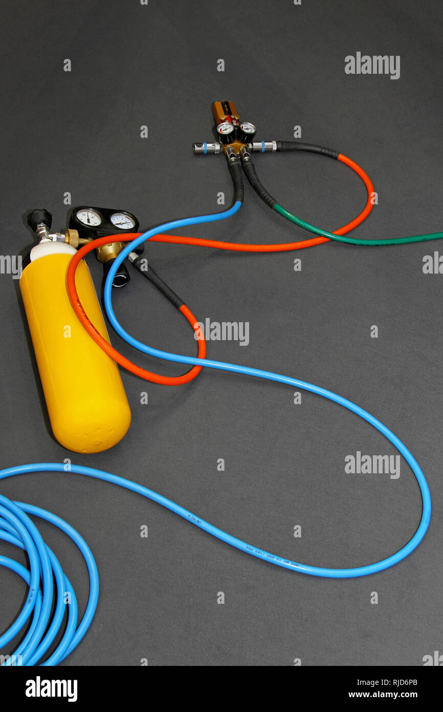 Hydraulic equipment for rescue with high pressure hoses Stock Photo Alamy