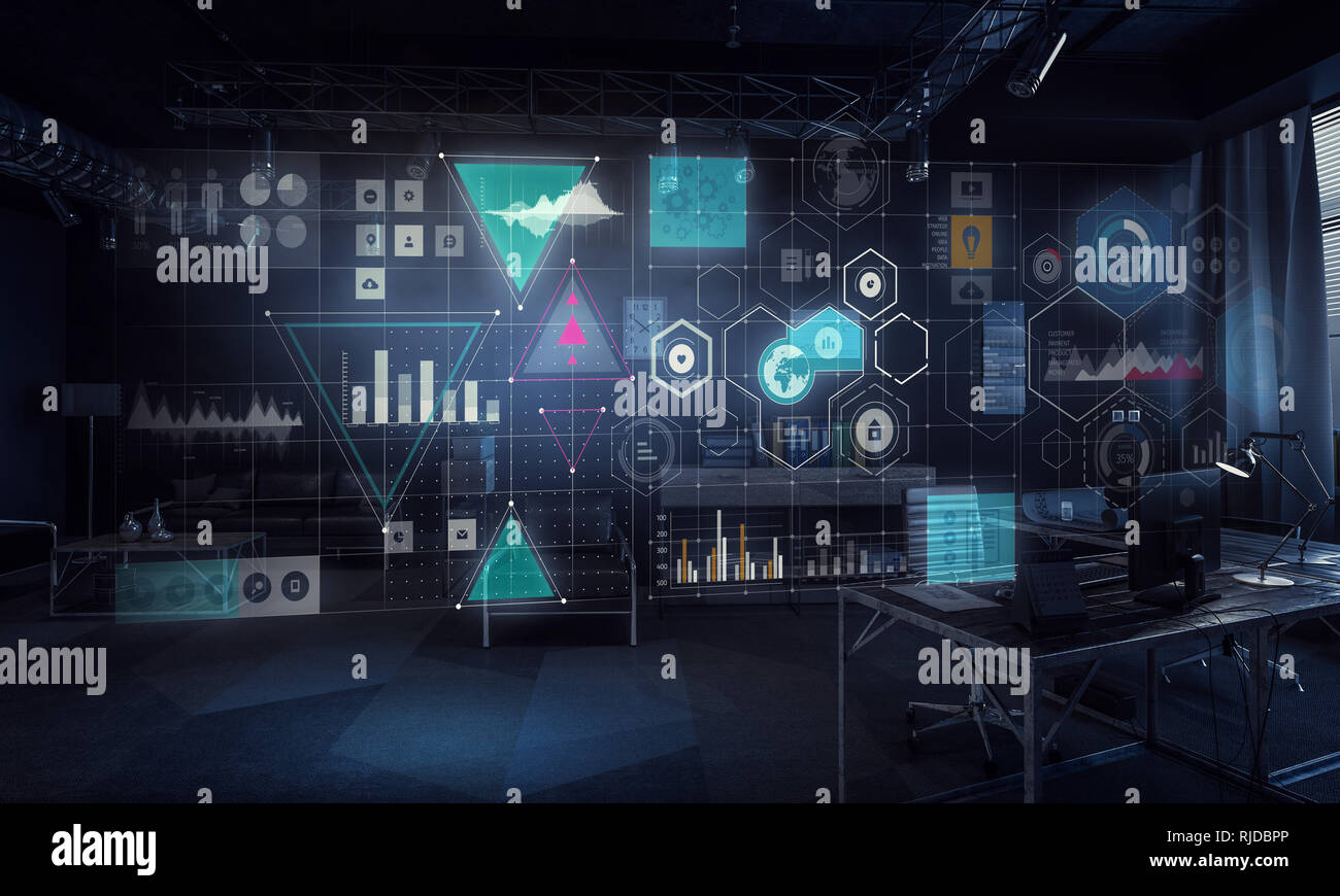 Media user interface with graphs and diagrams. Mixed media Stock Photo ...