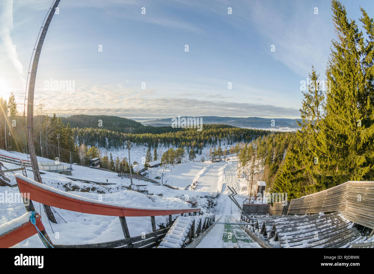 Oslo is surrounded by huge natural recreational area, accessible for free and perfect for all kind of winter freshair activity, eg. ski jumping. On ph Stock Photo