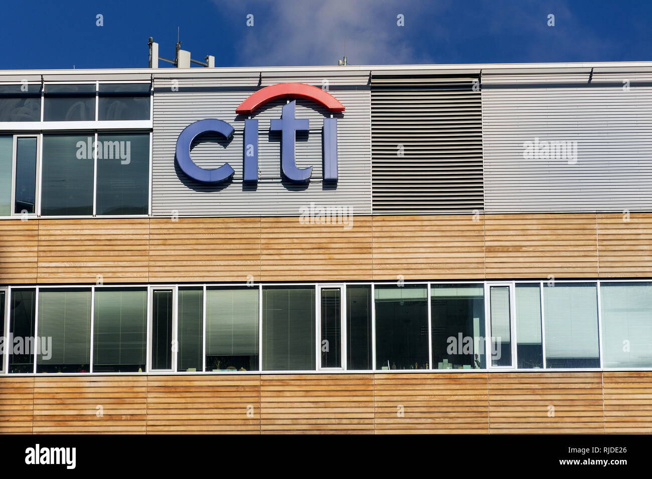 PRAGUE, CZECH REPUBLIC - FEBRUARY 5 2019: Citibank banking and financial company logo on headquarters building on February 5, 2019 in Prague Stock Photo