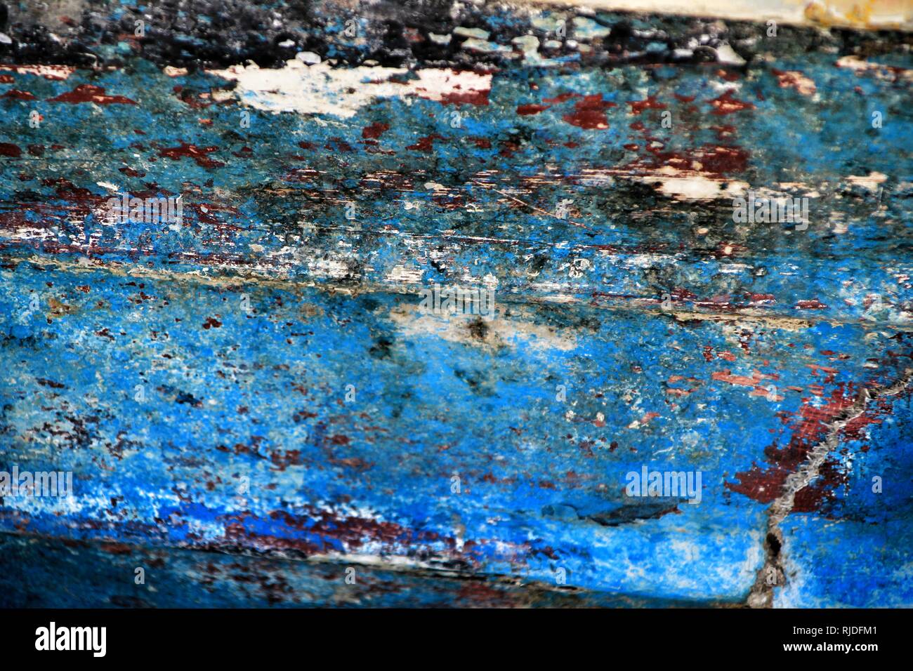 Colorful Blue Texture Of Old Paint On Rusty Metal Door Stock