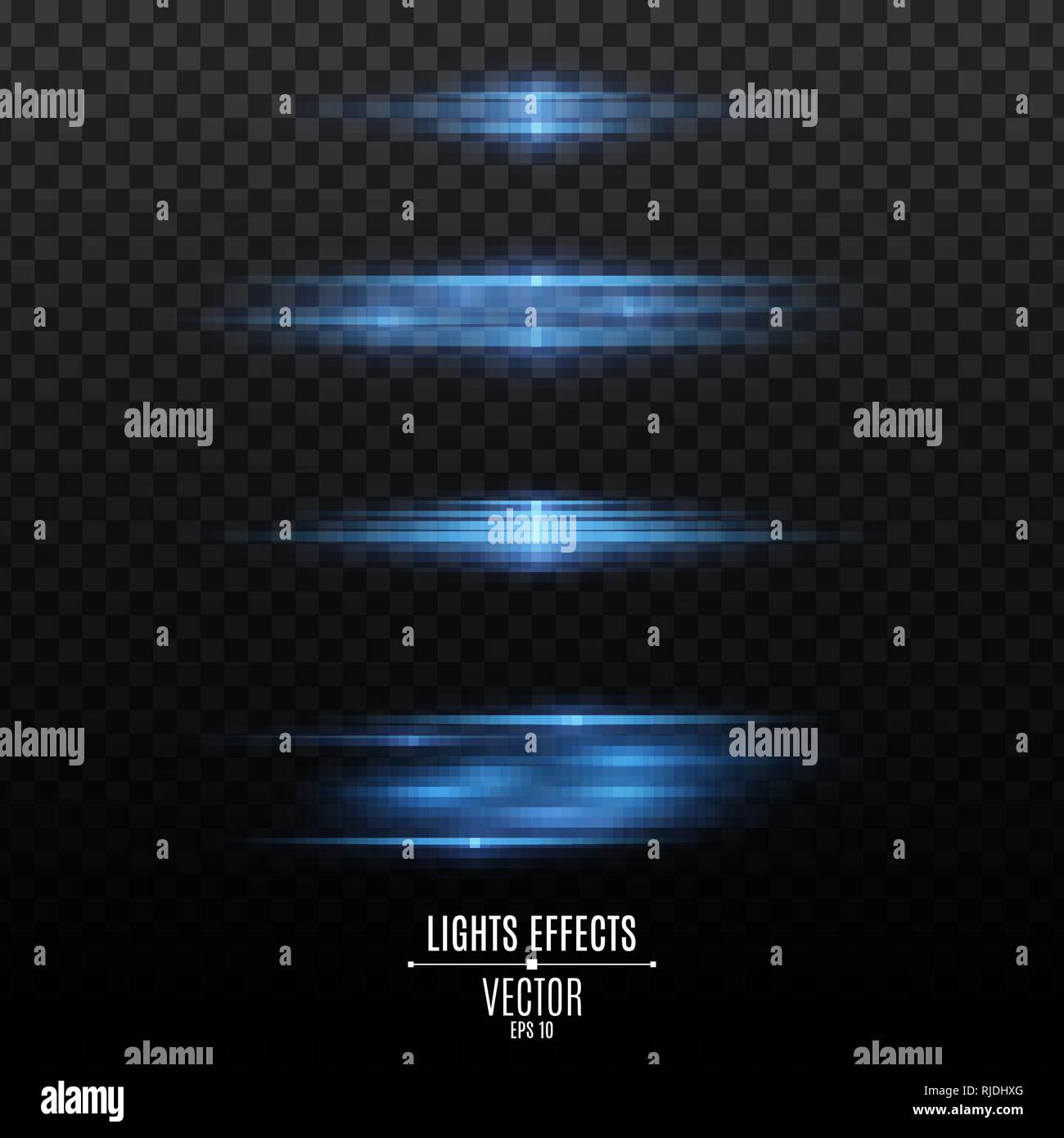 Set of blue light effects on a transparent background. Flashes and ...