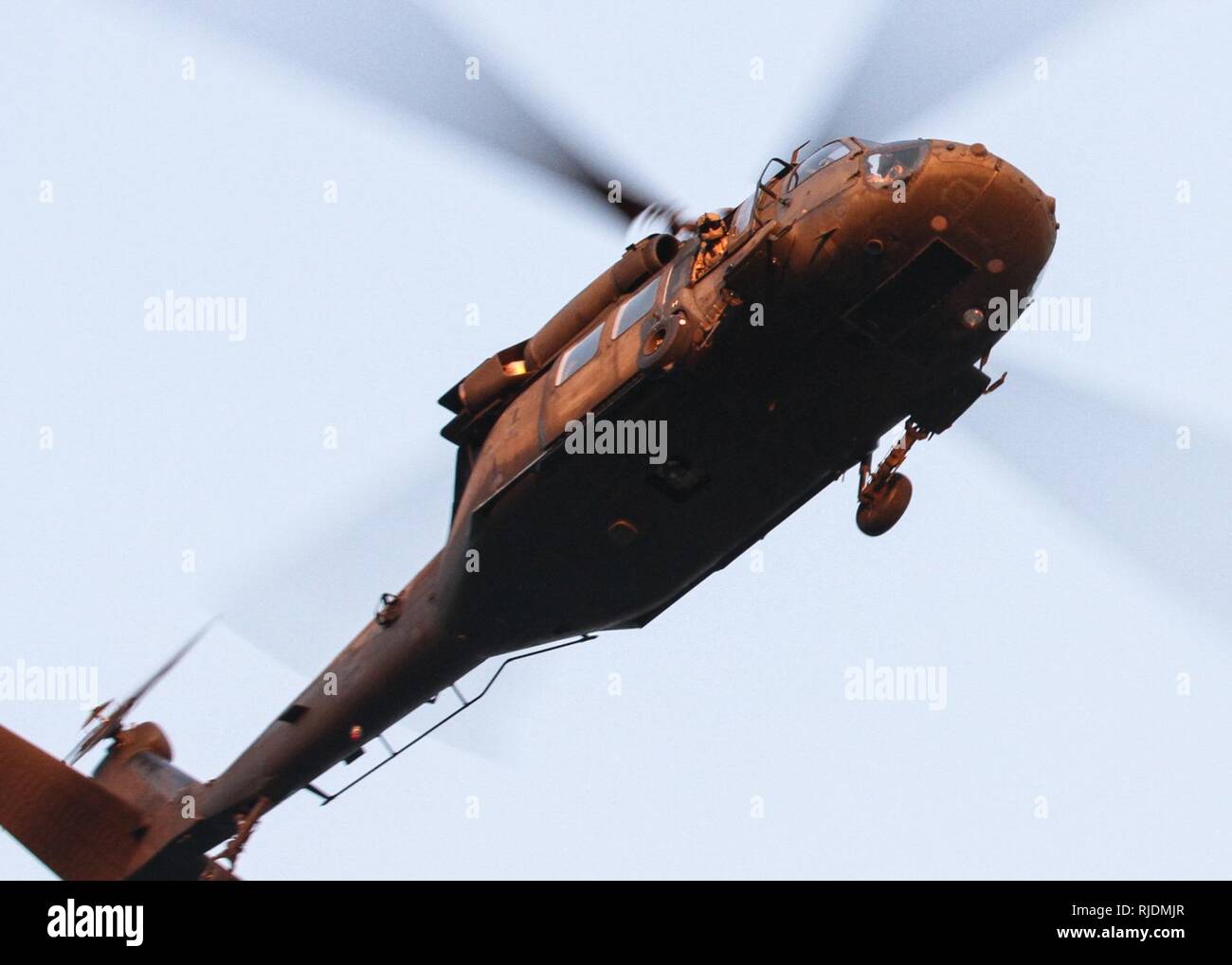 A Missouri Army National Guard UH60 helicopter crew chief with Company