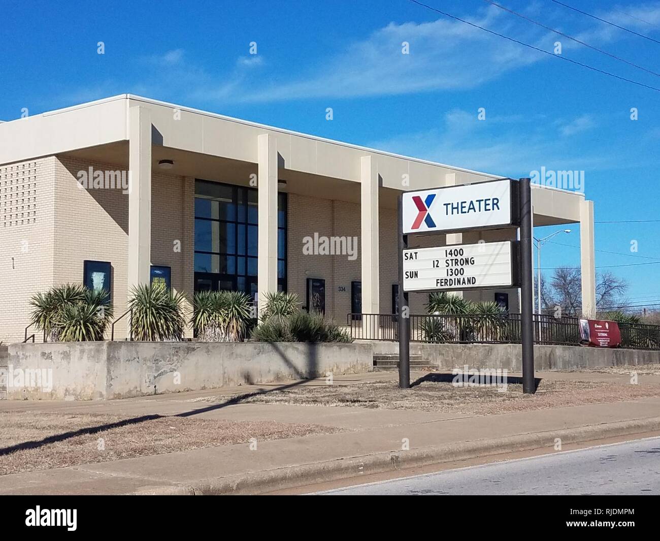 The Palmer Theater sign at Fort Hood, Texas displays the show time for