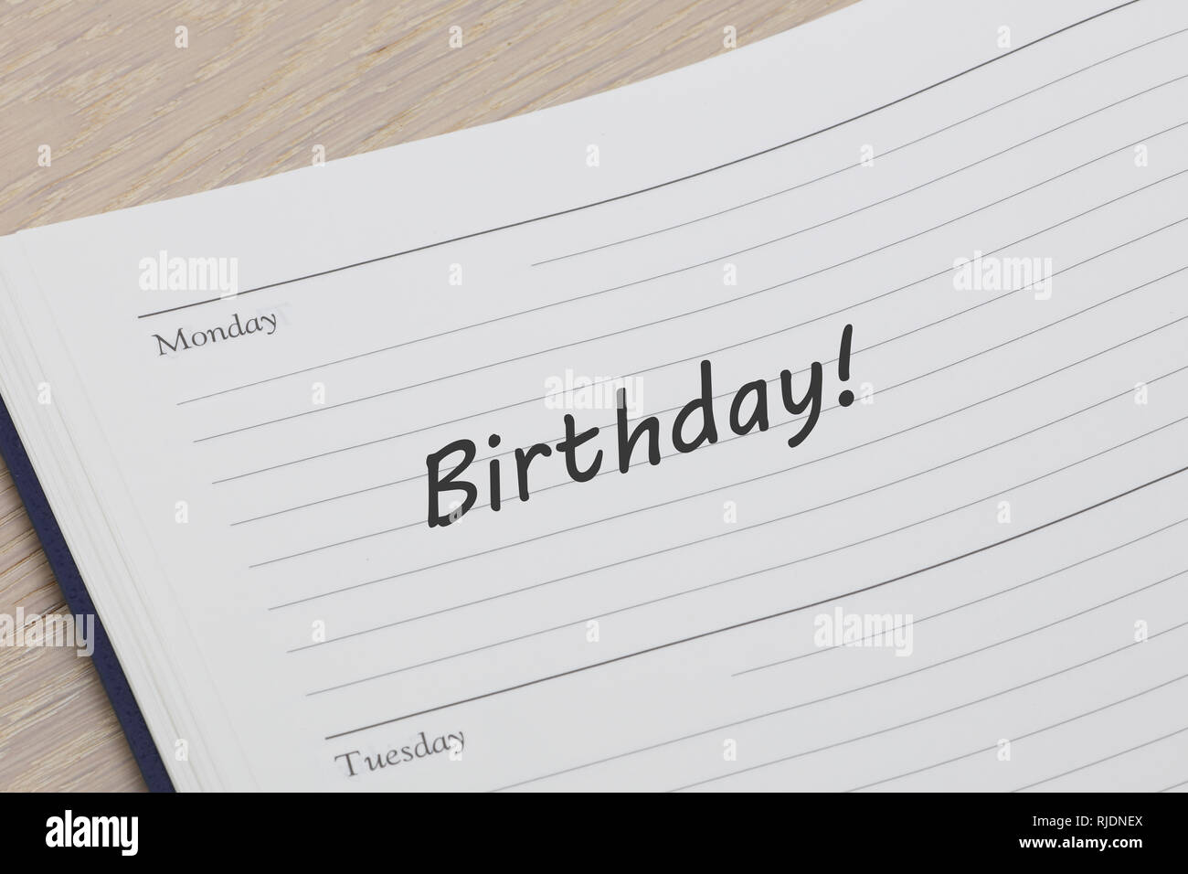 A diary reminder birthday Stock Photo