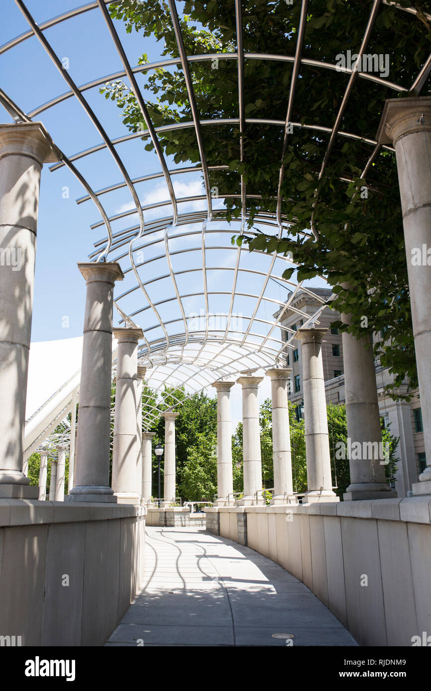 Under the trellis at Pack Square Park in downtown Asheville, North Carolina, USA. Stock Photo