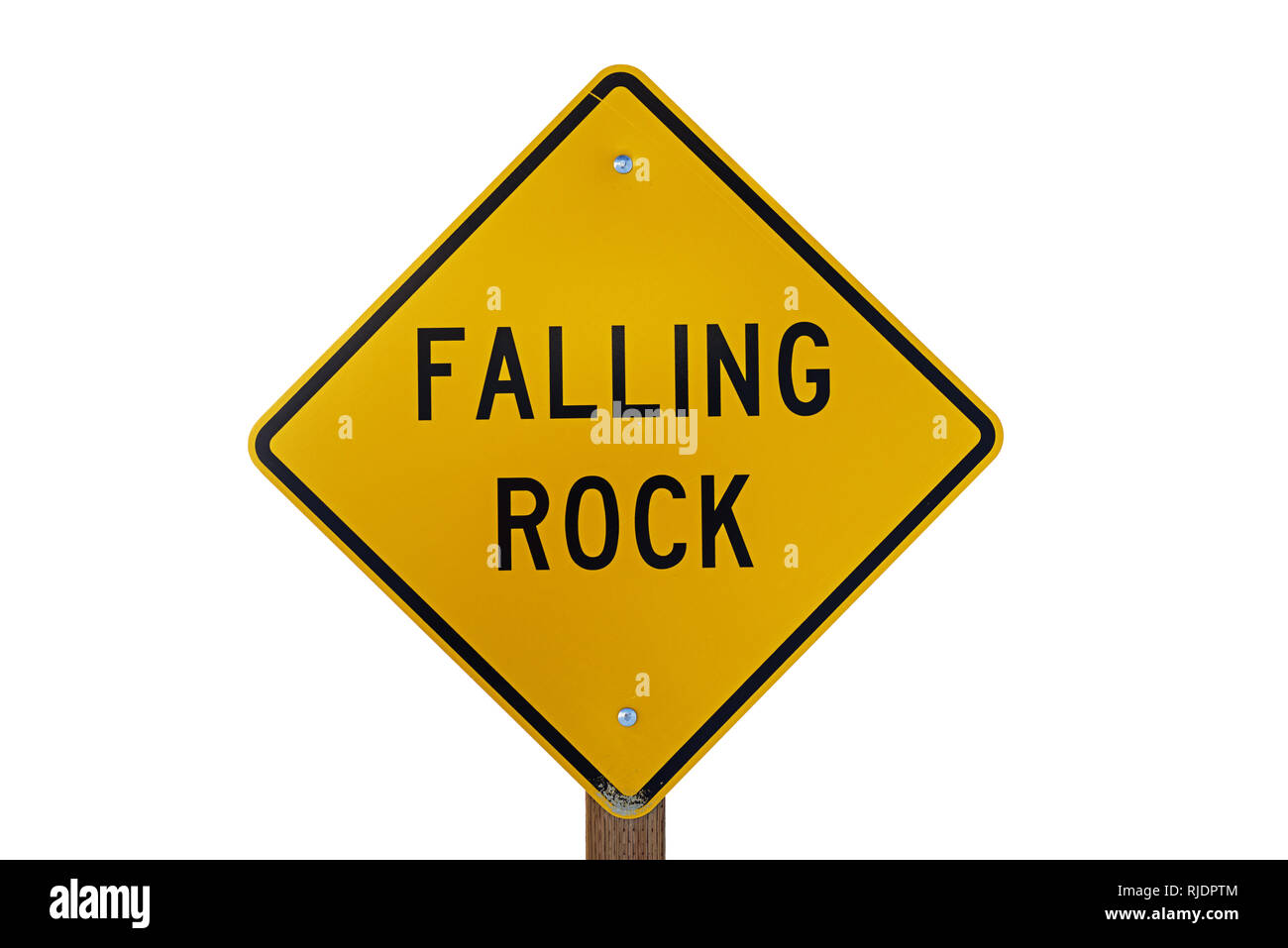 falling rock roadsign isolated on white Stock Photo