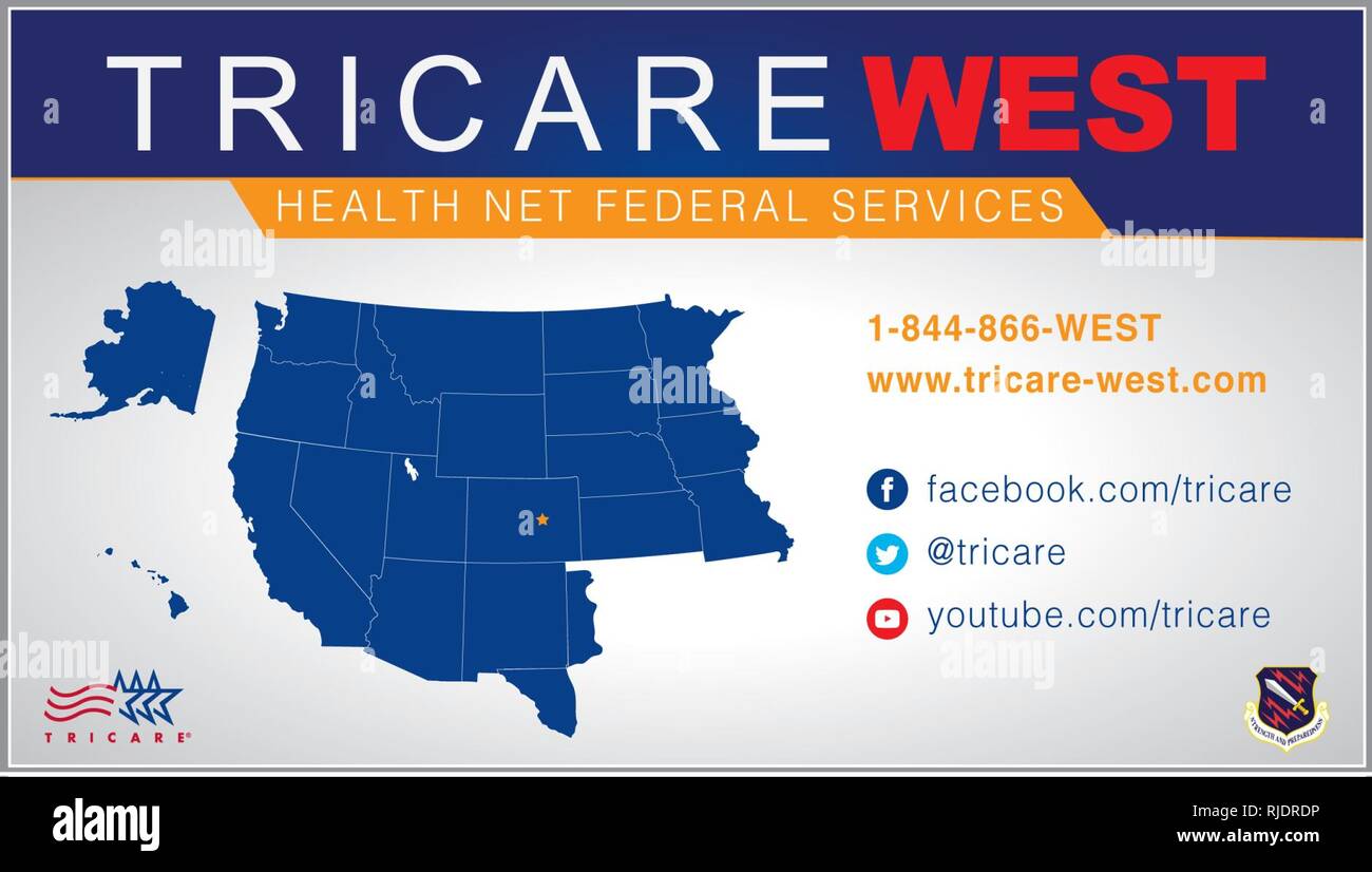 PETERSON AIR FORCE BASE,Colo – This graphic provides easy-to-find Tricare contact information for the West region for the 21st Space Wing service members. The West region is part of TRICARE’s, newest, two-region system. Stock Photo