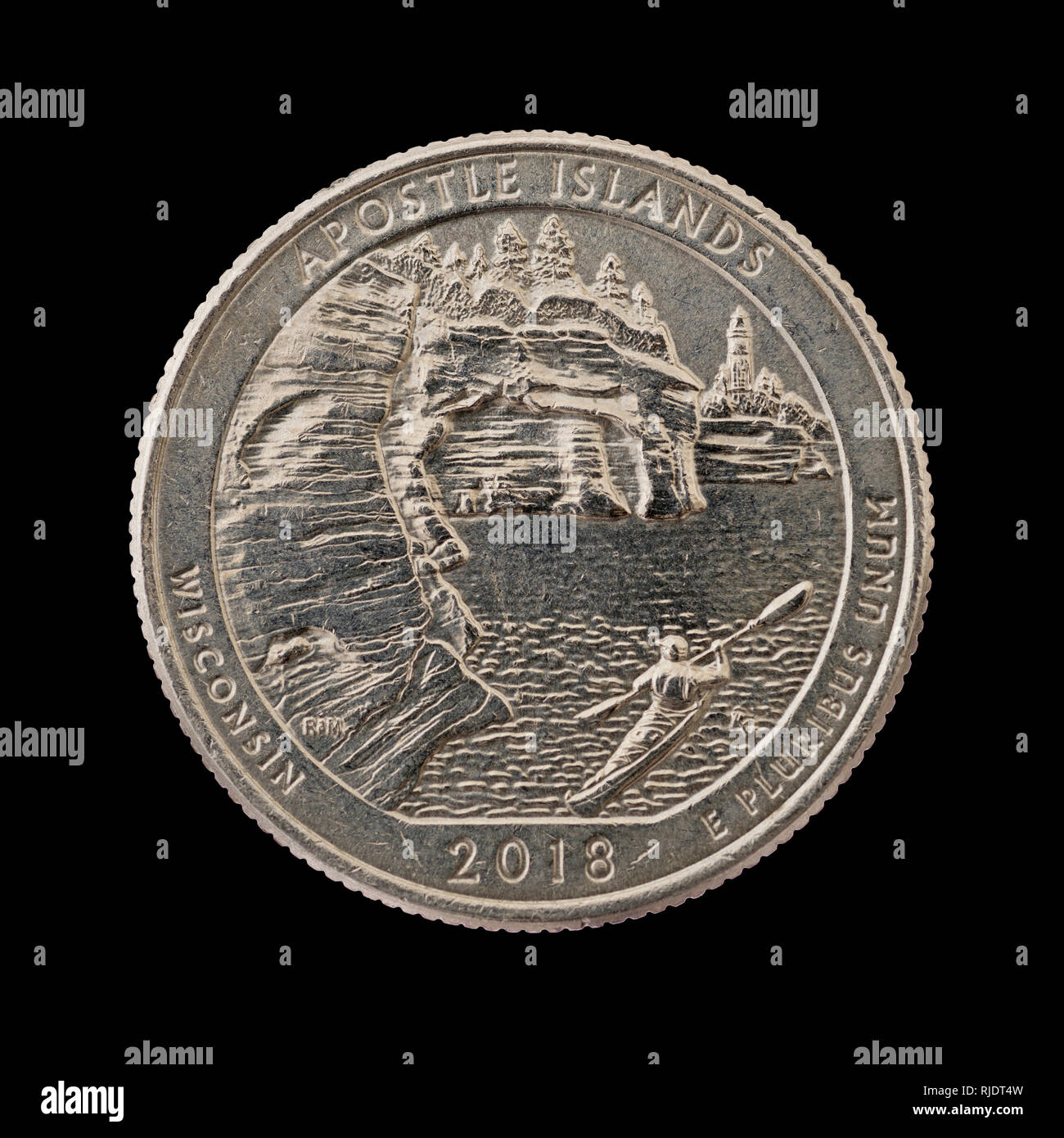 Apostle Islands Wisconsin commemorative quarter coin isolated on black Stock Photo