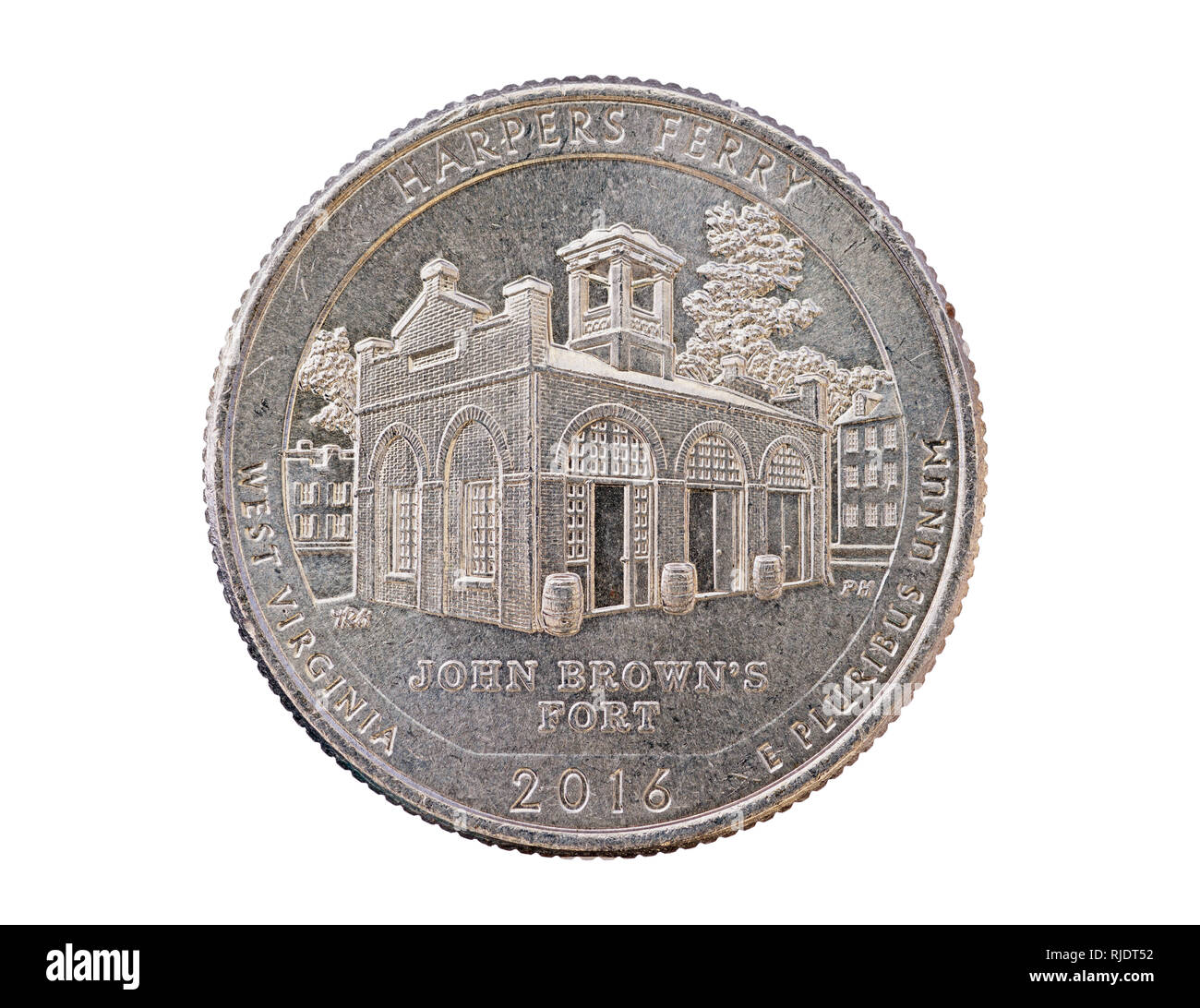 Harpers Ferry commemorative US quarter coin isolated on white Stock Photo