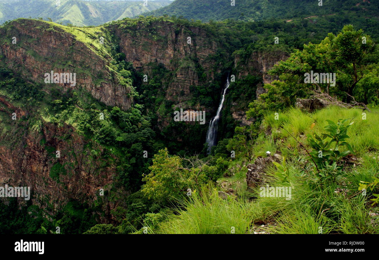 Stunning Wli waterfalls surrounded by lush jungle and mountains in Volta Region Ghana (may 2018) Stock Photo