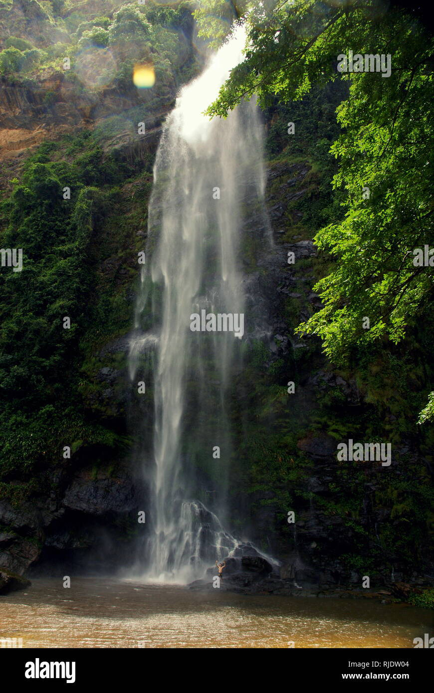 View at upper Wli waterfall in Volta Region Ghana Stock Photo