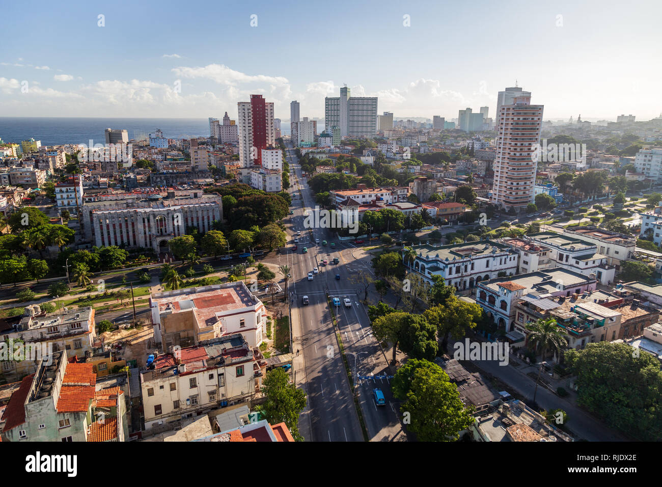 Aerial view of the houses at the Linea street in Havana, Cuba. Western part of the city from the old town Stock Photo