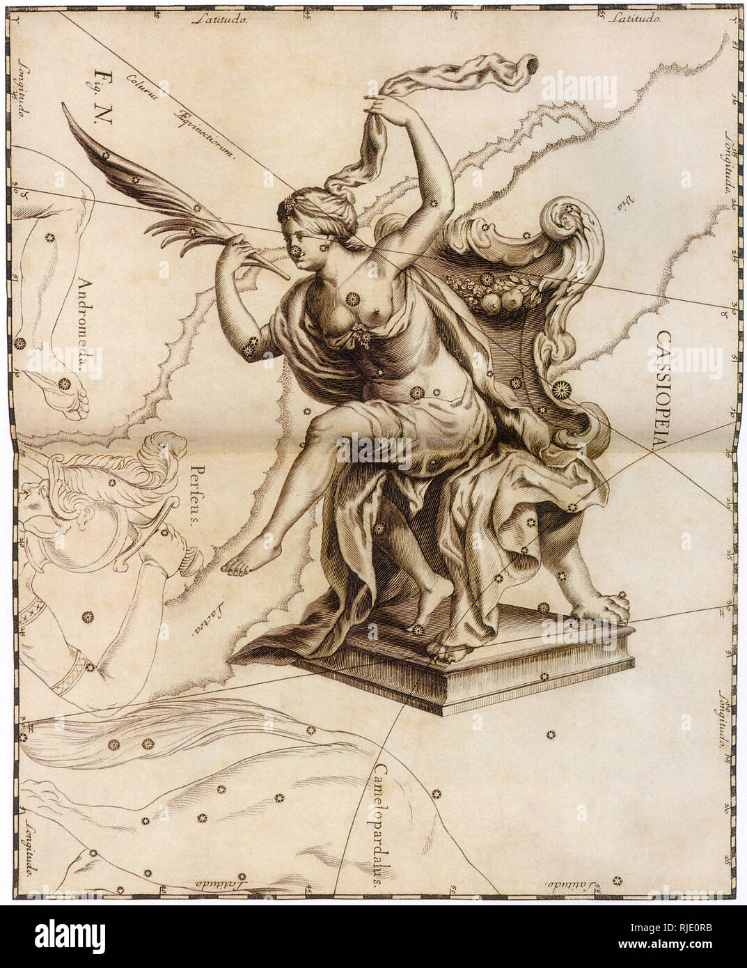 Hevelius: Cassiopeia from Uranographia. Stock Photo