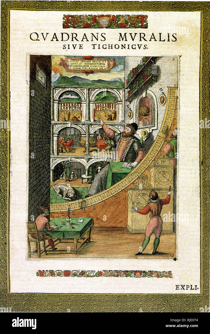 Tycho Brahe in his Observatory. Stock Photo